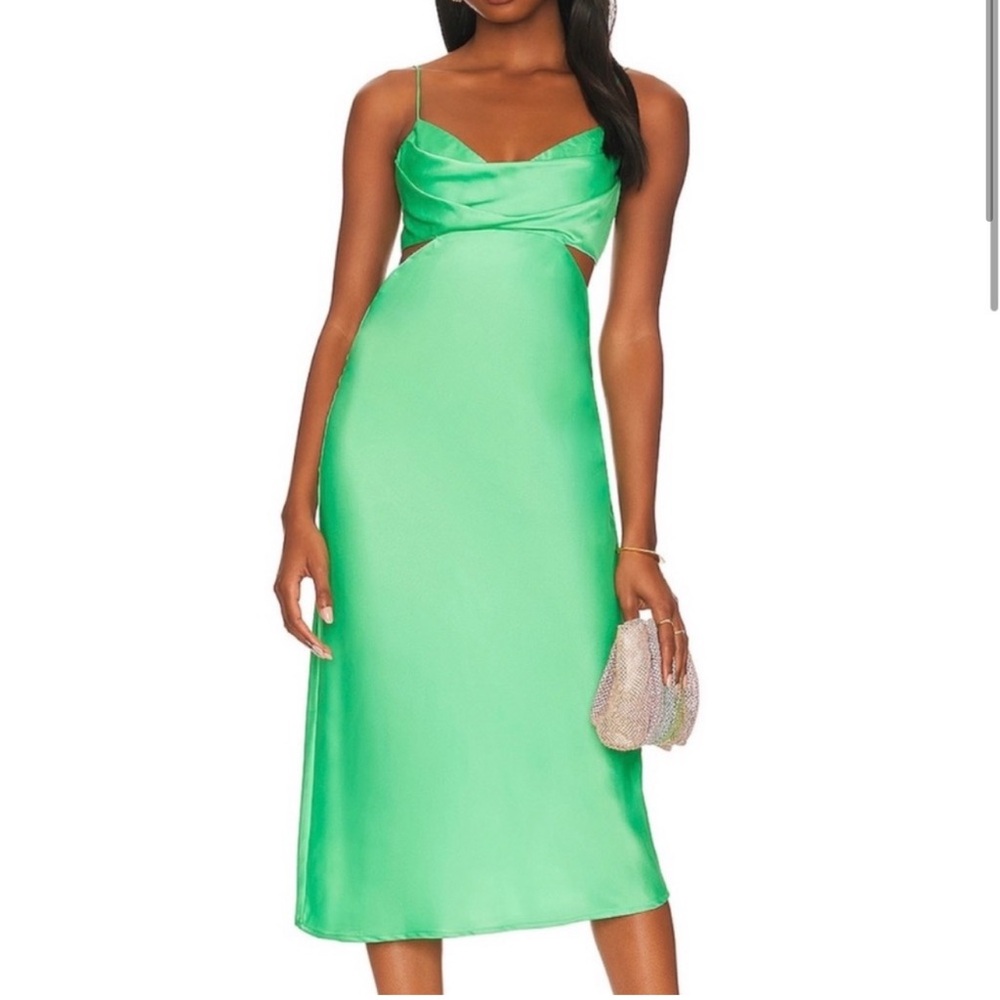 Revolve green satin midi formal dress